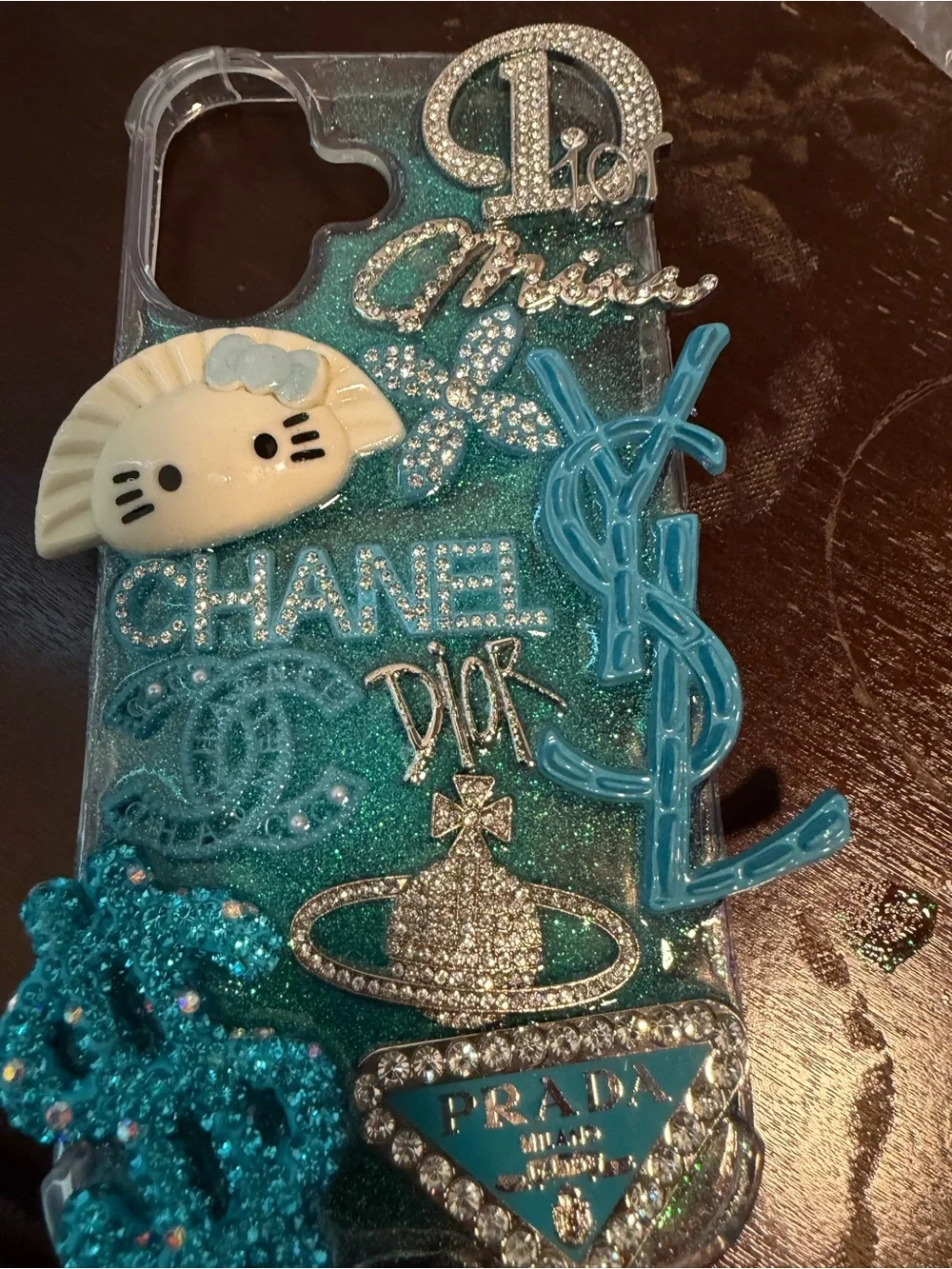 Custom made  Teal Glitter Decorative Designer Logo iPhone Case